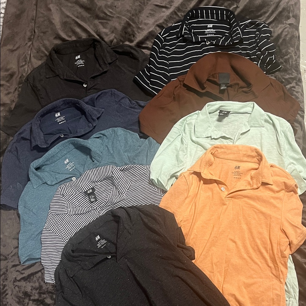 H&M Men's Polo Shirt Collection - Black, Blue, Brown, Orange, Green